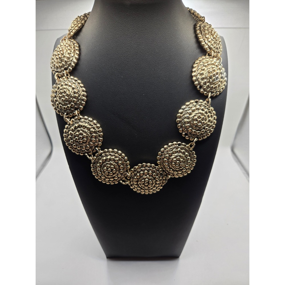 Vintage Gold Tone Ornate Beaded Sunburst Link Statement Collar Necklace 17in
